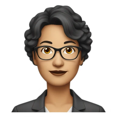 middle-aged accounting woman with black midhair, a frindge and glasses sticker