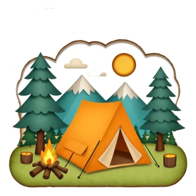 Wooden Camping sign made of felt texture, scrapbooking style, transparent background sticker