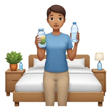 A person in the sun, with a plate of whole foods, water bottle, and glowing bed behind them. Nearby, smiling friends gather—symbolizing balance, healing, and connection through simple daily rituals. sticker