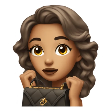 a beautiful girl with makeup who breathing out and eyes up with luxury bag sticker