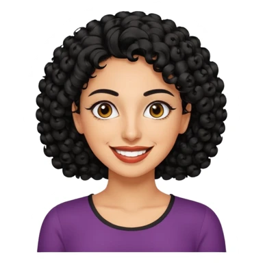 30 year old iranian woman very short curly black hair, big brown eyes, tanned skin, big smile, white teeth, pretty, stylish sticker