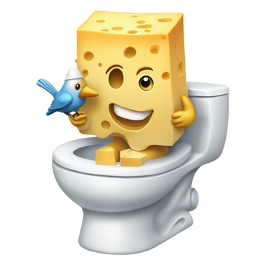 cheese wearing a man sitting in a toilet with a bucket on his head and a bird eating it all  sticker