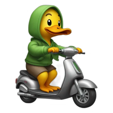 Duck riding scooter wearing a hoodie sticker