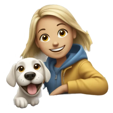 happy girl with dog on the car sticker