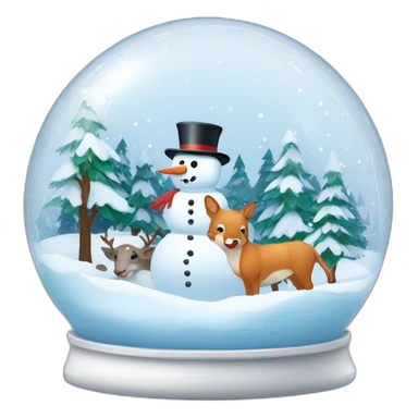Snowman and winter landscape with wild animals in Snow globe sticker