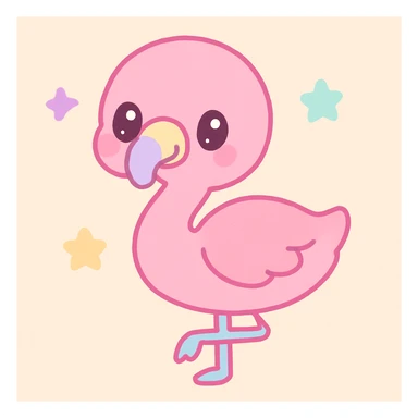 a flamingo, playful and cute, kawaii style sticker