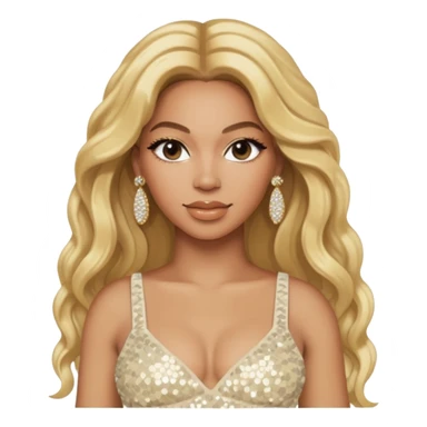 Beyonce with long blonde hair, ivory sequin crop top, ivory earring sticker