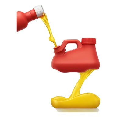 Smiley pouring red plastic container with a yellow spout of liquid on himself sticker