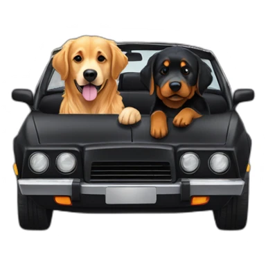 Golden retriever and rottweiller in a dark cabriolet sticker