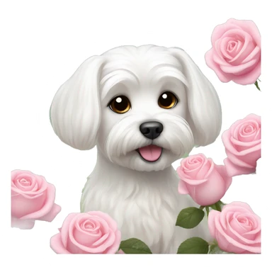  white maltese dog and pink roses  sticker