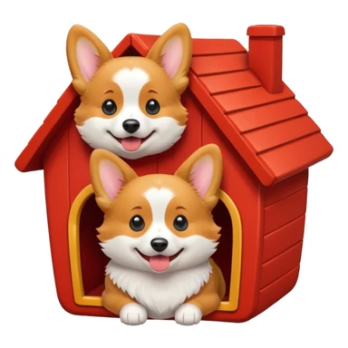 a corgi dog resembling the real Apple emoji dog with its head sticking out of a red dog house sticker