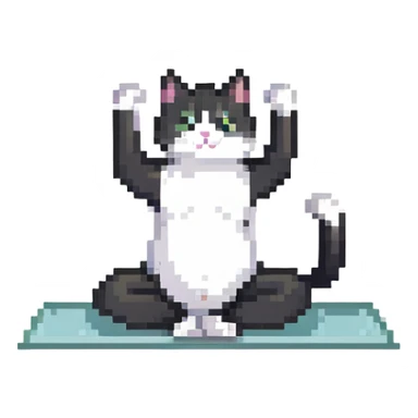 black and white cat doing yoga in a gym sticker