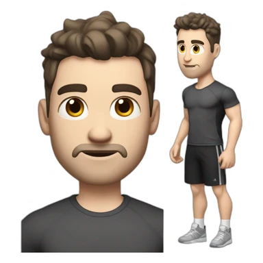 Confused Pale skinned Fit Man With the biceps and dark brown hair in black shirt, gray sports shorts and white Sneakers sticker