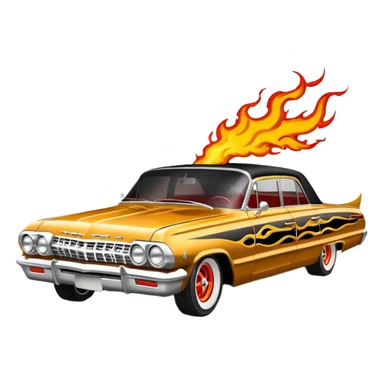 Satans Hot rod custom 1964 impala low rider four door Anubis theme painted hood flaming side-pipes driving straight to hell  sticker