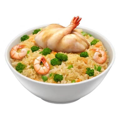 Chicken and shrimp fried rice in a bowl sticker