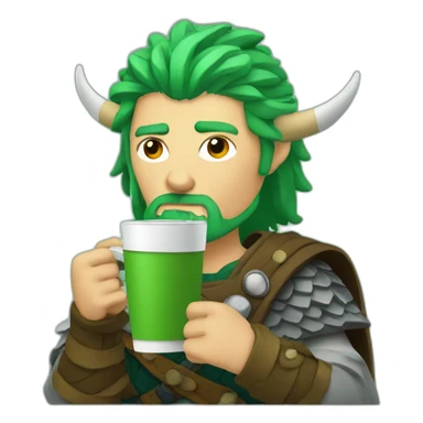 Green Haired Viking Drinking Coffee sticker