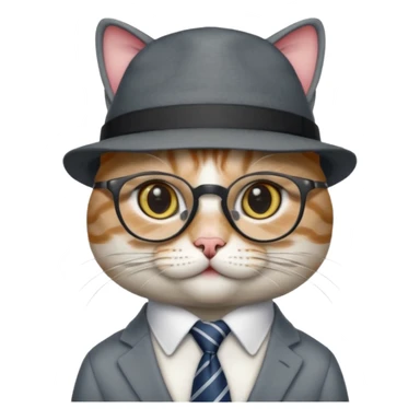 half body cat with ties and opticals and  hat sticker