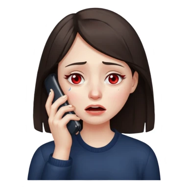 generate a brunette girl crying while taljking on a mobile phone sticker