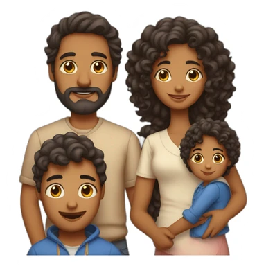 indian family with one dad and one son straight hair and one mom and one daughter curly hair sticker