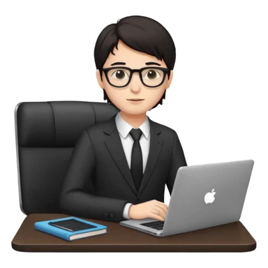 un estudiante con lentes y su laptop CON TERNO Y CABELLO NEGRO sticker