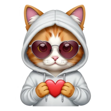 Cat wearing a hoodie and heart sunglasses sticker