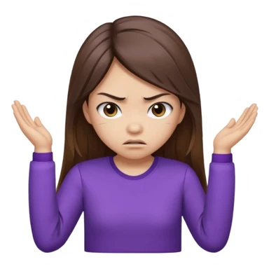 Angry Pouty girl with small asian eyes folding arms in a purple longsleeve shirt she has fair skin and long length brown hair with highlights sticker