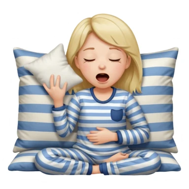 {
      "type": "human",
      "look": "girl in striped pyjamas, yawning, holding pillow",
      "description": "a sleepy girl in striped pyjamas yawning while holding a pillow"
    } sticker
