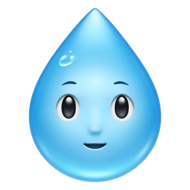 A single water droplet emoji, iPhone emoji style, glossy and smooth, cartoonish, vibrant sky blue color, no face, high detail, simple and cute design, isolated on white background, centered composition


 sticker