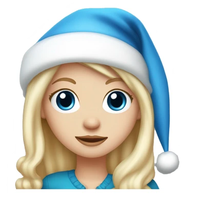 Pretty blue eyed white girl with blonde hair with a santa claus hat sticker
