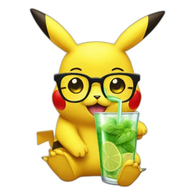 sick pikachu with glasses drinking mojito sticker