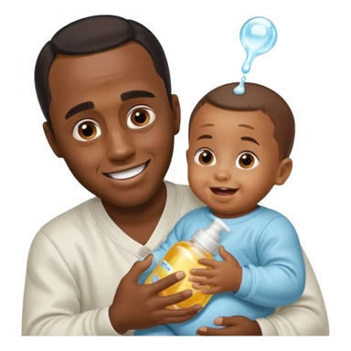 Sean “Diddy” Combs with baby oil and a very small infant and he’s pouring the baby oil on the baby and they have a scared face they’re really scared while diddy is happy sticker