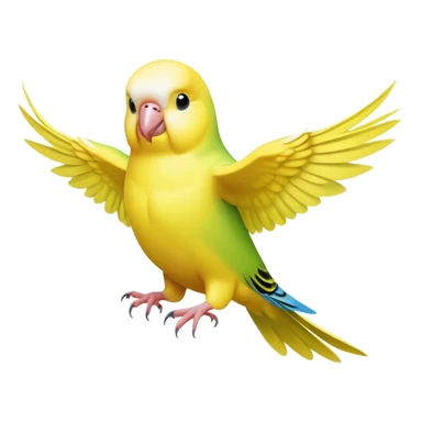 cinematic-[budgie]-realistic-full-body-perched-emoji,-wings-out-flying,-head-tilted-dramatically,-sleek-[yellow]-feathers,-simplified-yet-realistic-focused-features,-highly-detailed,-glowing-with-an-almost-sarcastic-glow sticker