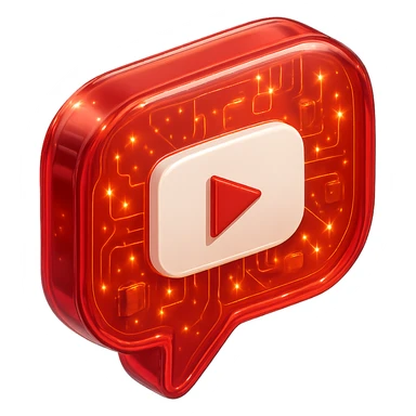 red speech bubble with inside a big red YouTube white play button, very glossy circuit style, lot of glow sticker