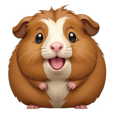 Cinematic Cute Yawning Brown Guinea Pig Portrait Emoji, Head tilted slightly with a dramatic, wide-open yawn, revealing a soft brown coat and tiny, droopy ears, round dark eyes barely open in drowsy contentment, Simplified yet irresistibly adorable features, highly detailed, glowing with a soft, cozy glow, high shine, relaxed yet expressive, stylized with a touch of whimsy, bright and endearing, soft glowing outline, capturing the essence of a sleepy yet affectionate guinea pig, so drowsy it feels like it could stretch out of the screen and curl up for a nap! sticker