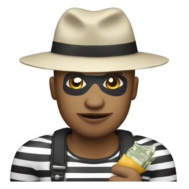 Thief with black and white stripes shirt wearing a hat holding a money bag sticker