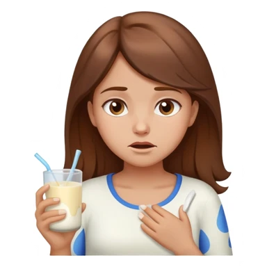Brown hair medium length Girl with tummy ache from eating dairy sticker