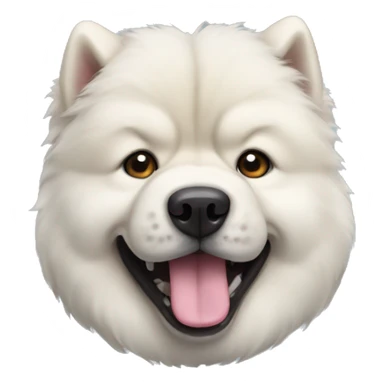 A White chow-chow with blue tongue sticker