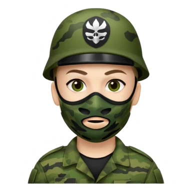 Soldier with green camo uniform and black mask sticker