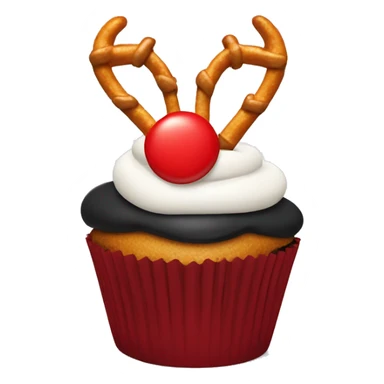 Black and red cupcake with pretzel antlers at the top with one cupcake  sticker