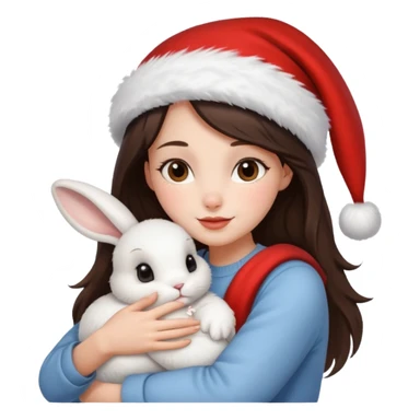 Brunette hugging rabbit christmas sticker