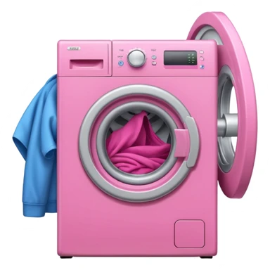 
pink washing machine mid-cycle with clothes tumbling inside sticker