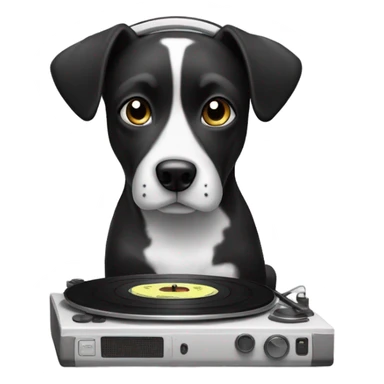 Black and white dog listening to vinyl on headphones sticker