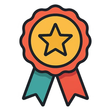 vector icon of a most popular award badge with gold and colorful elements, elegant and minimalist flat design, isolated on white background, 2D flat vector, trending icon look, soft shadows, no text, perfect for commercial use, icon style sticker