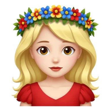 girl with flower crown in red dress and yellow ,blue,green colored flowers sticker