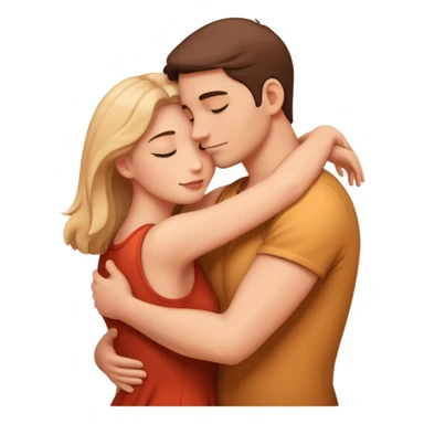 A romantic emoji-style illustration of a man and woman in a passionate embrace from behind, suggestive but not explicit, soft lighting, warm colors, minimal detail sticker
