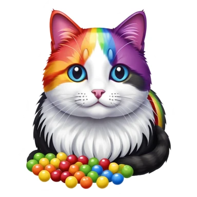 Black and white cat named skittles with skittles all over him sticker