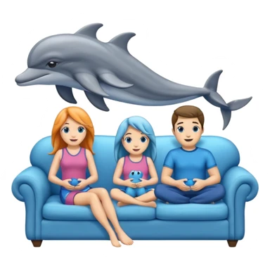 2 males and 2 female dolphins sitting on a sofa  sticker