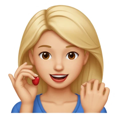 Create an emoji that's biting lip but looking like the smirk emoji but with a hand like it's putting hair behind their ear  sticker