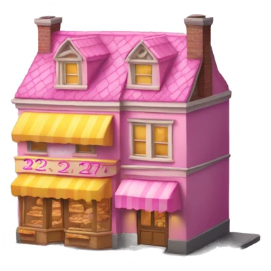 a three-floor bakery with house number 22, pink and yellow only on the facet sticker