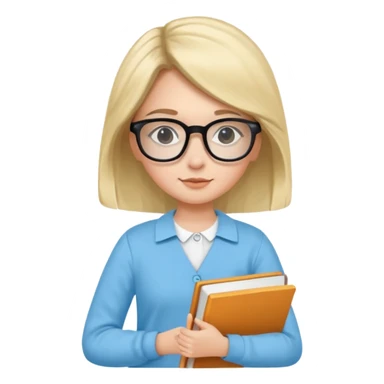 cute girl, glass, smart, Sky-blue colored clothing,
holding a book in one arm and a pen in the other hand.Holding a pen in the right hand as if teaching.Wearing black glasses, with a smart and bright-looking face. sticker